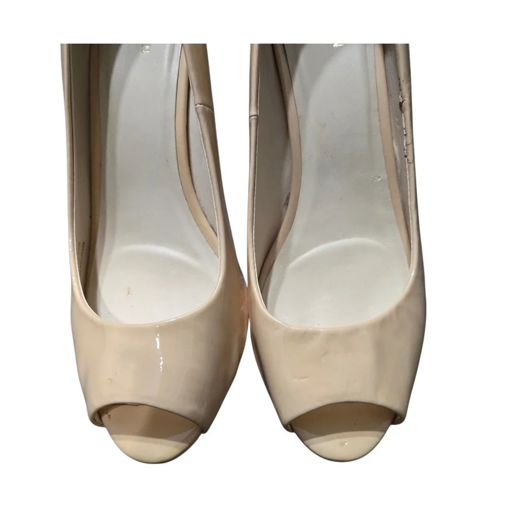 Cole Haan Grand.OS Nude Patent Leather Peep Toe Wedge Pumps Size 8.5 W06552